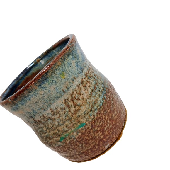 Vintage Art Pottery Office Desk Pencil Holder Tropical Turquise Earthy Glazed - Picture 3 of 10